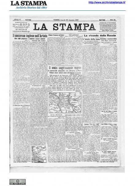 La prima pagina de La Stampa del 23 novembre 1917