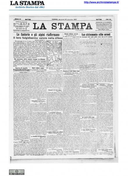 La prima pagina de La Stampa del 28 novembre 1917