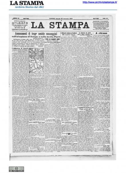 La prima pagina de La Stampa del 29 novembre 1917