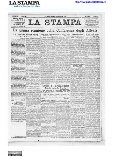 La prima pagina de La Stampa del 30 novembre 1917