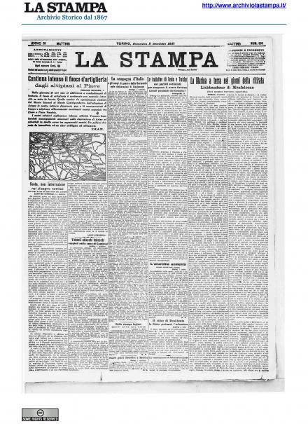 La prima pagina de La Stampa del 2 dicembre 1917