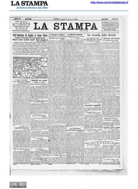 La prima pagina de La Stampa del 3 dicembre 1917