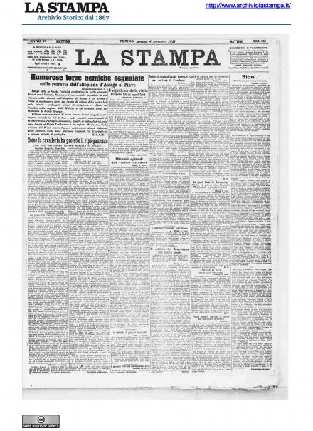 La prima pagina de La Stampa del 4 dicembre 1917