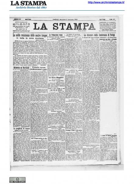La prima pagina de La Stampa del 5 dicembre 1917