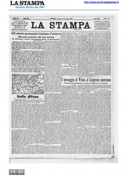 La prima pagina de La Stampa del 6 dicembre 1917