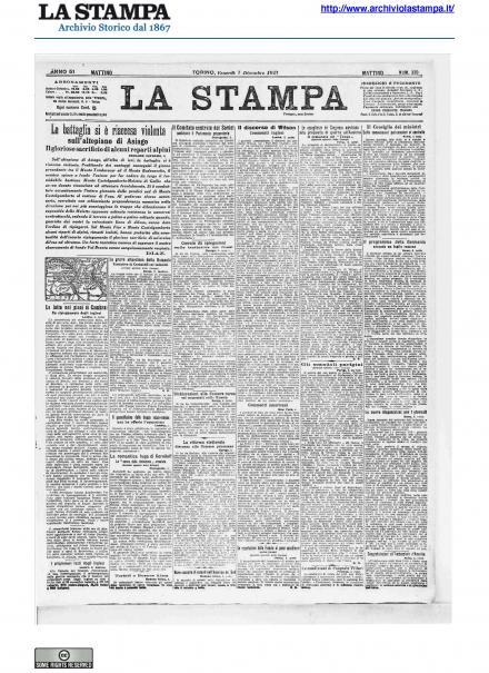 La prima pagina de La Stampa del 7 dicembre 1917