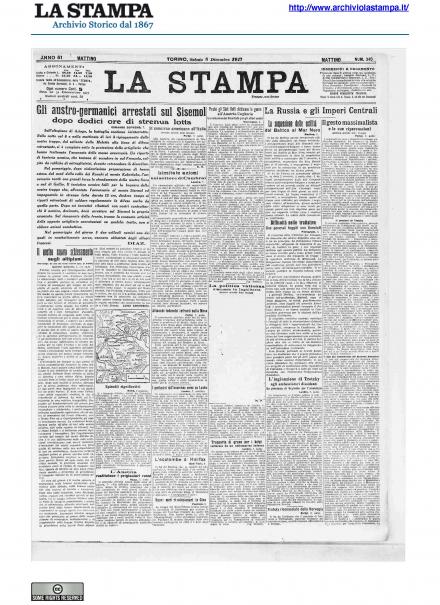 La prima pagina de La Stampa del 8 dicembre 1917