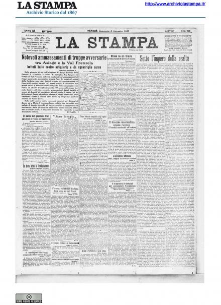 La prima pagina de La Stampa del 9 dicembre 1917
