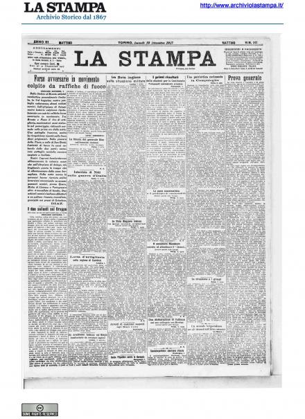 La prima pagina de La Stampa del 10 dicembre 1917