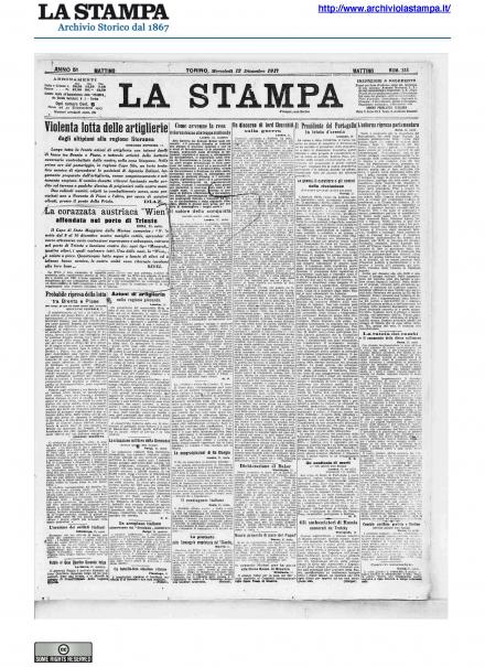 La prima pagina de La Stampa del 12 dicembre 1917