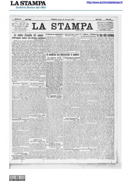 La prima pagina de La Stampa del 15 dicembre 1917