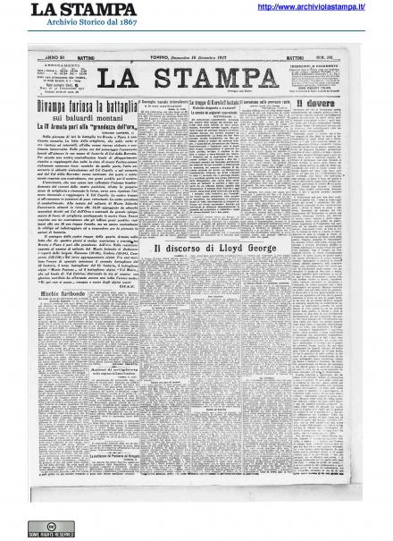 La prima pagina de La Stampa del 16 dicembre 1917