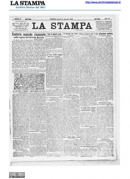 La prima pagina de La Stampa del 17 dicembre 1917