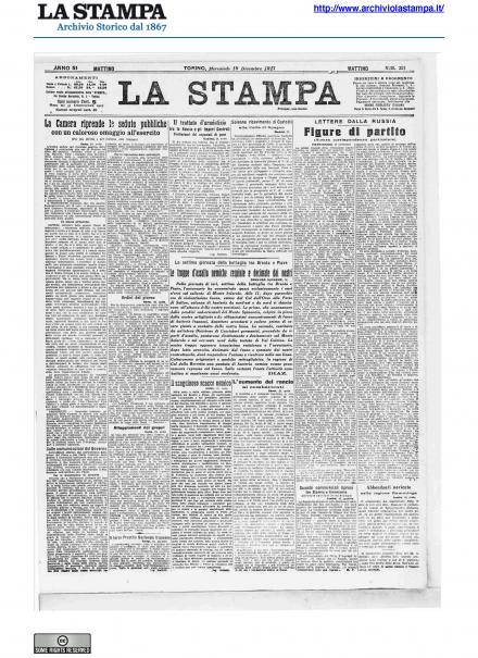 La prima pagina de La Stampa del 19 dicembre 1917