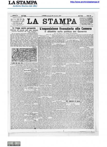 La prima pagina de La Stampa del 20 dicembre 1917