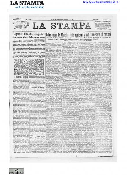 La prima pagina de La Stampa del 22 dicembre 1917