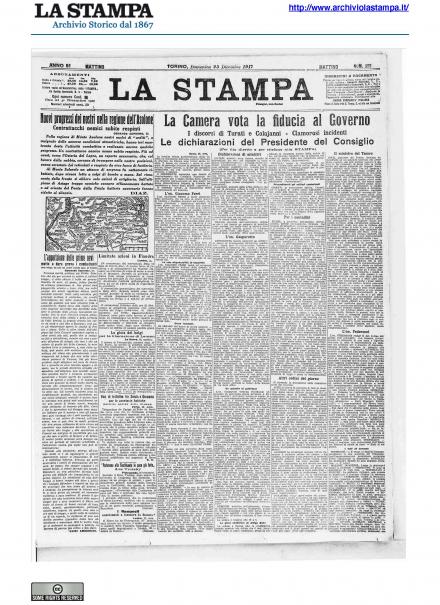 La prima pagina de La Stampa del 23 dicembre 1917
