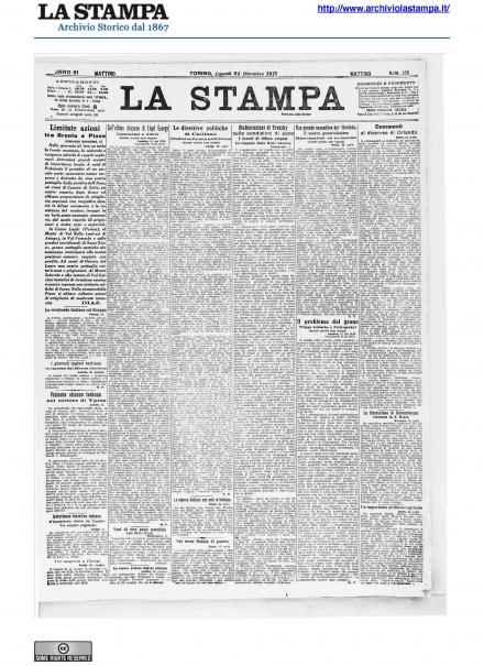 La prima pagina de La Stampa del 24 dicembre 1917
