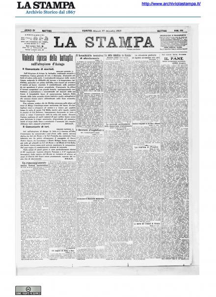 La prima pagina de La Stampa del 27 dicembre 1917