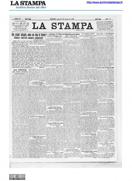 La prima pagina de La Stampa del 28 dicembre 1917