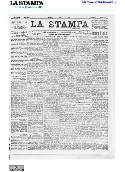 La prima pagina de La Stampa del 29 dicembre 1917