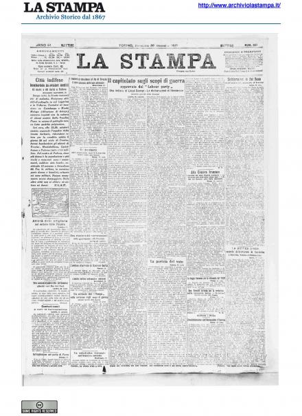 La prima pagina de La Stampa del 30 dicembre 1917