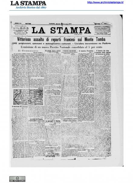 La prima pagina de La Stampa del primo gennaio 1918