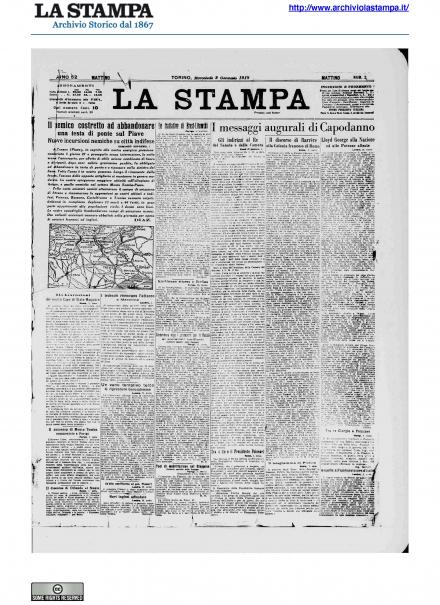 La prima pagina de La Stampa del 2 gennaio 1918