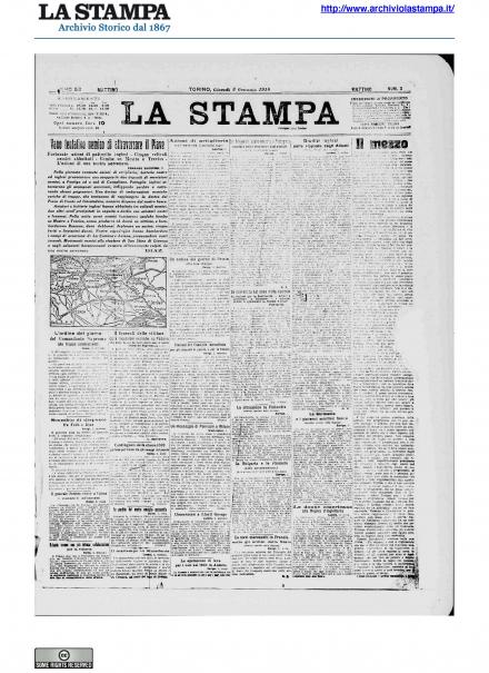 La prima pagina de La Stampa del 3 gennaio 1918