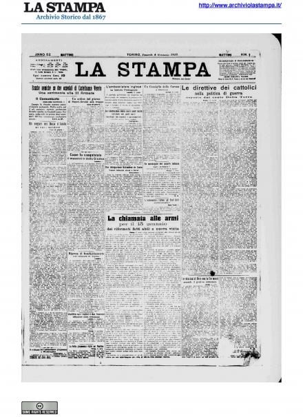 La prima pagina de La Stampa del 4 gennaio 1918