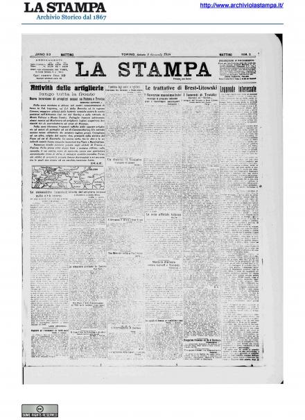 La prima pagina de La Stampa del 5 gennaio 1918