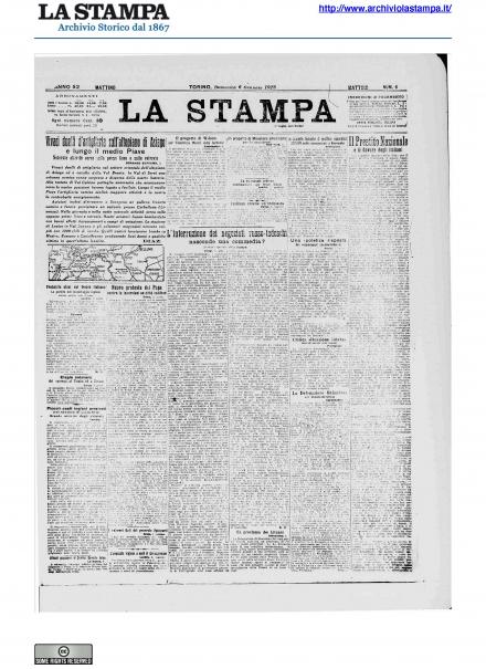 La prima pagina de La Stampa del 6 gennaio 1918