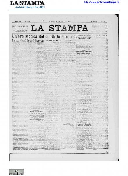 La prima pagina de La Stampa del 8 gennaio 1918