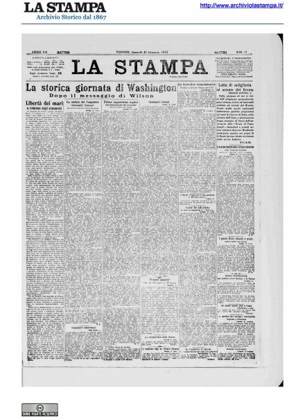 La prima pagina de La Stampa del 11 gennaio 1918