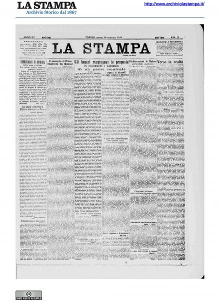 La prima pagina de La Stampa del 12 gennaio 1918