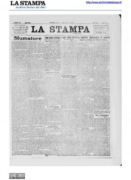 La prima pagina de La Stampa del 13 gennaio 1918