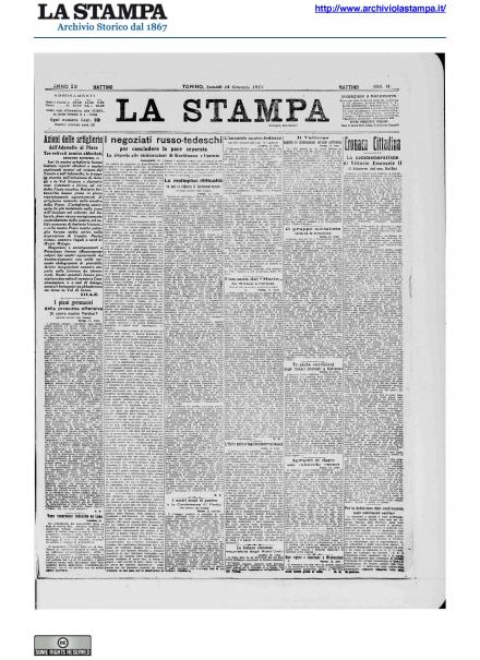 La prima pagina de La Stampa del 14 gennaio 1918