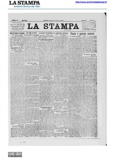 La prima pagina de La Stampa del 15 gennaio 1918