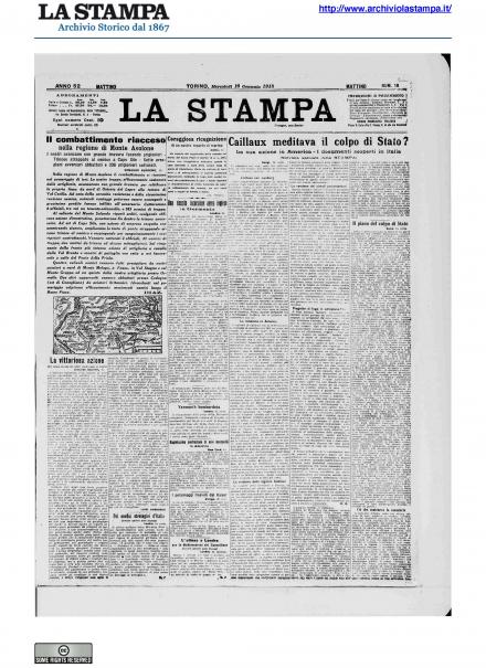 La prima pagina de La Stampa del 16 gennaio 1918
