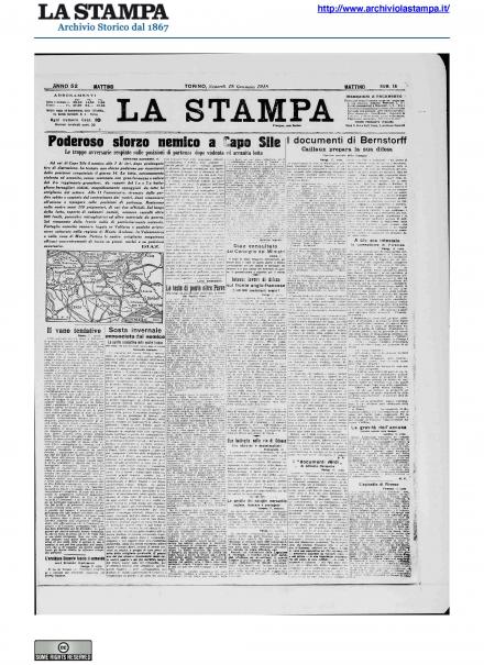 La prima pagina de La Stampa del 18 gennaio 1918