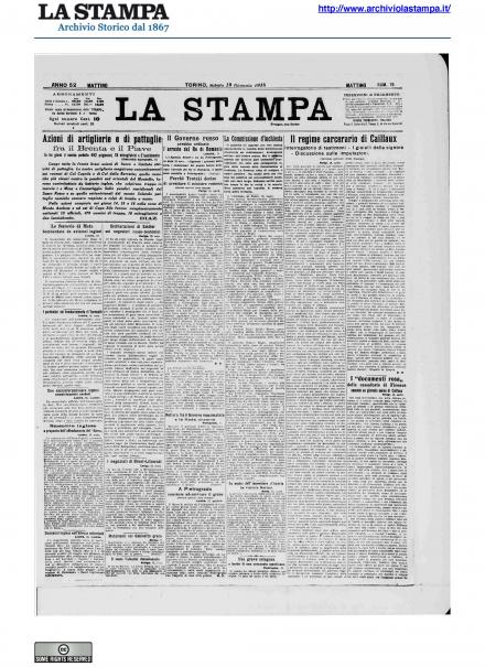La prima pagina de La Stampa del 19 gennaio 1918