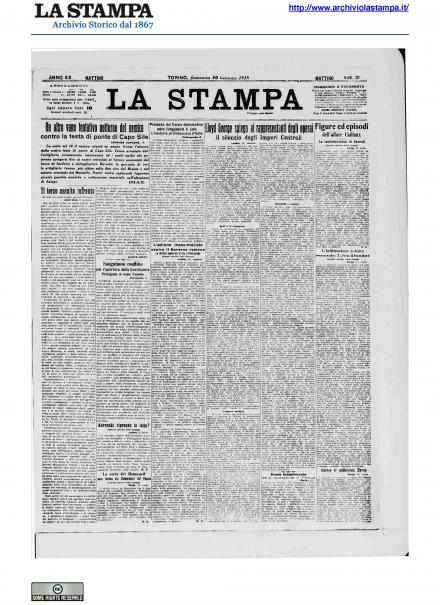 La prima pagina de La Stampa del 20 gennaio 1918