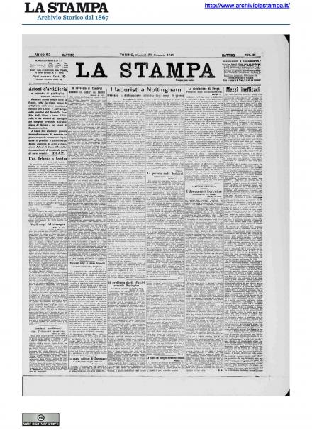 La prima pagina de La Stampa del 25 gennaio 1918
