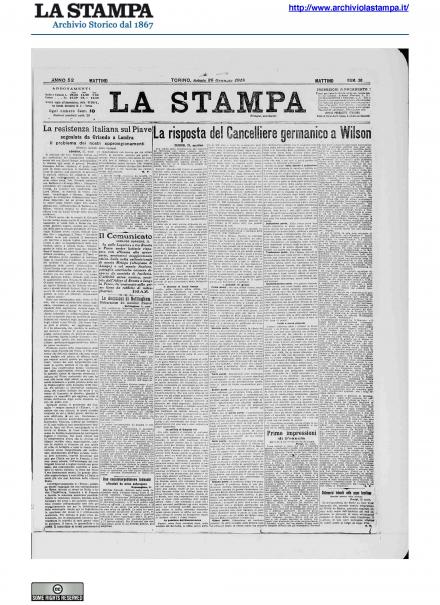 La prima pagina de La Stampa del 26 gennaio 1918