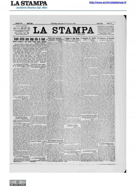 La prima pagina de La Stampa del 27 gennaio 1918