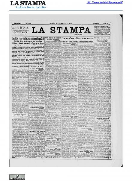 La prima pagina de La Stampa del 28 gennaio 1918