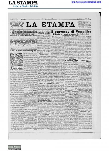 La prima pagina de La Stampa del 30 gennaio 1918