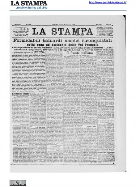 La prima pagina de La Stampa del 31 gennaio 1918