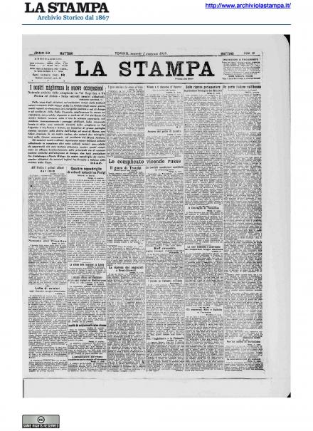 La prima pagina de La Stampa del primo febbraio 1918