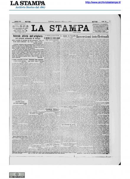 La prima pagina de La Stampa del 3 febbraio 1918